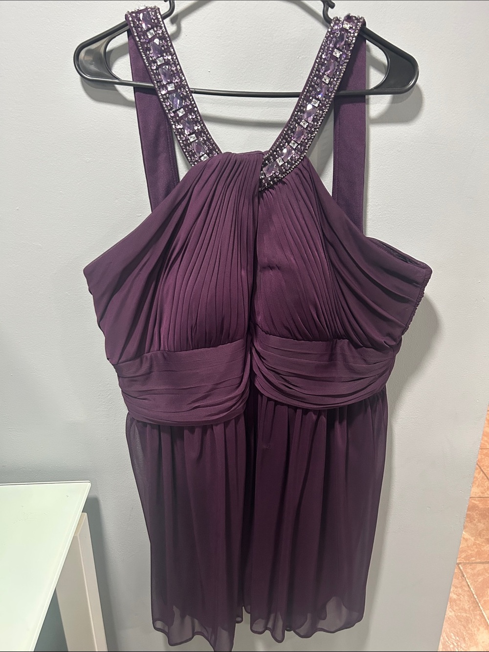 Xscape Purple Embellished Halter Cocktail Dress